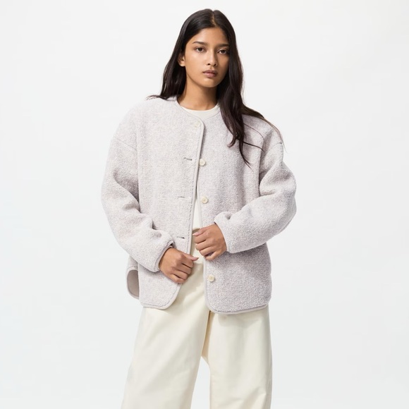 Uniqlo Olive Pile Lined Fleece Relaxed Cardigan - Picture 3 of 3